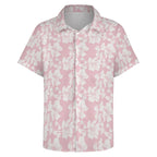 Pink Hawaiian Floral Women's Collared Pocketless Short Sleeve Shirt
