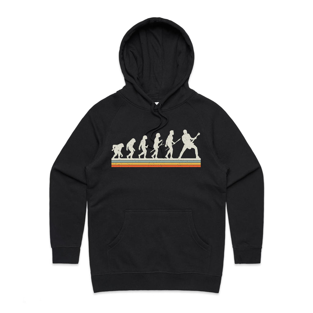Guitar Player Evolution - Womens Hoodie Black Womens Hoodie Music Printed In Australia