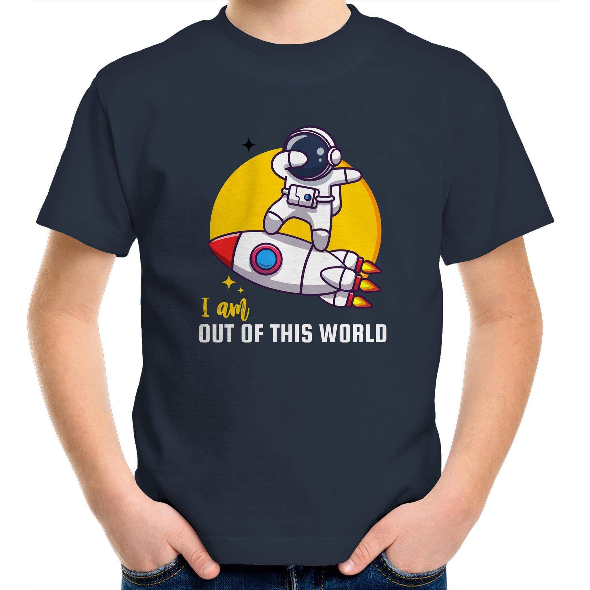 I Am Out Of This World, Astronaut - Kids Youth T-Shirt Navy Kids Youth T-shirt Printed In Australia Space