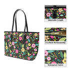 Bright Floral And Leaves PU Leather Tote Bag Large