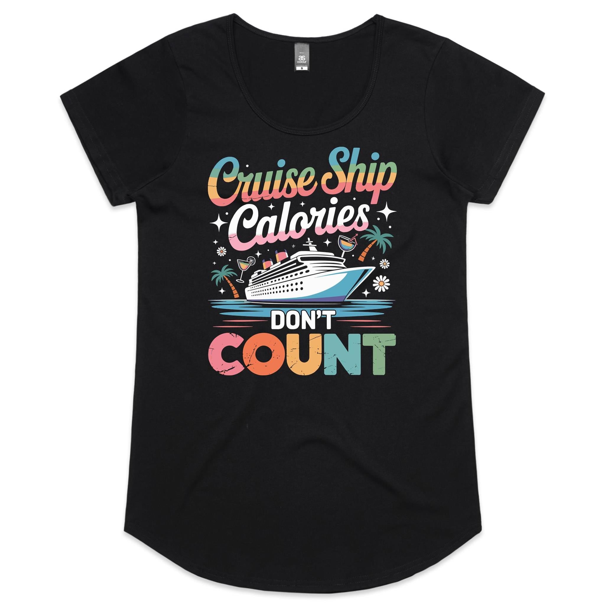 Cruise Ship Calories Don't Count Womens Cruise Scoop Neck T-shirt Black Womens Cruise Scoop Neck T-shirt Cruise Printed In Australia