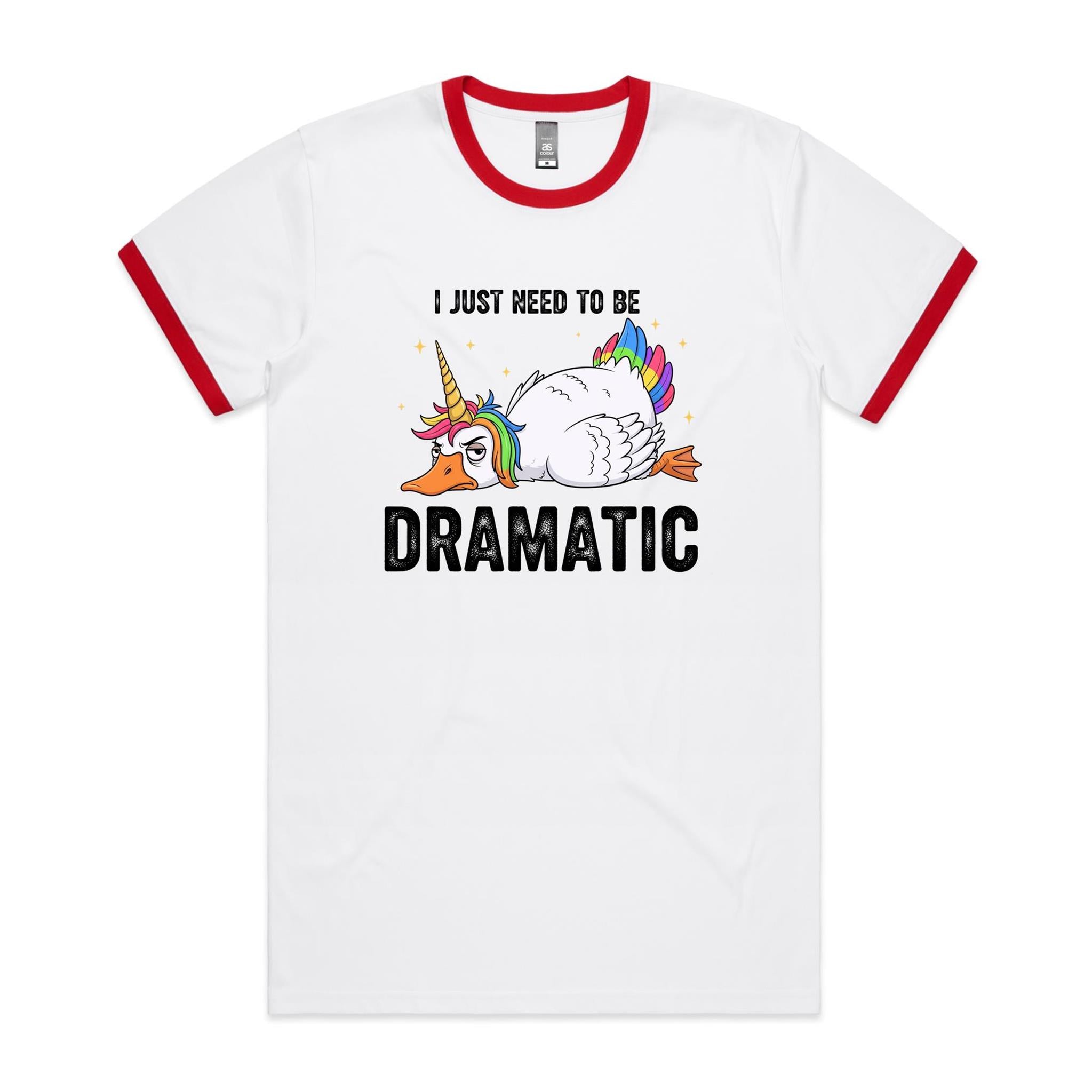 Dramatic Unicorn Goose AS Colour Staple Ringer Tee White Red Ringer T-Shirt animal Printed In Australia