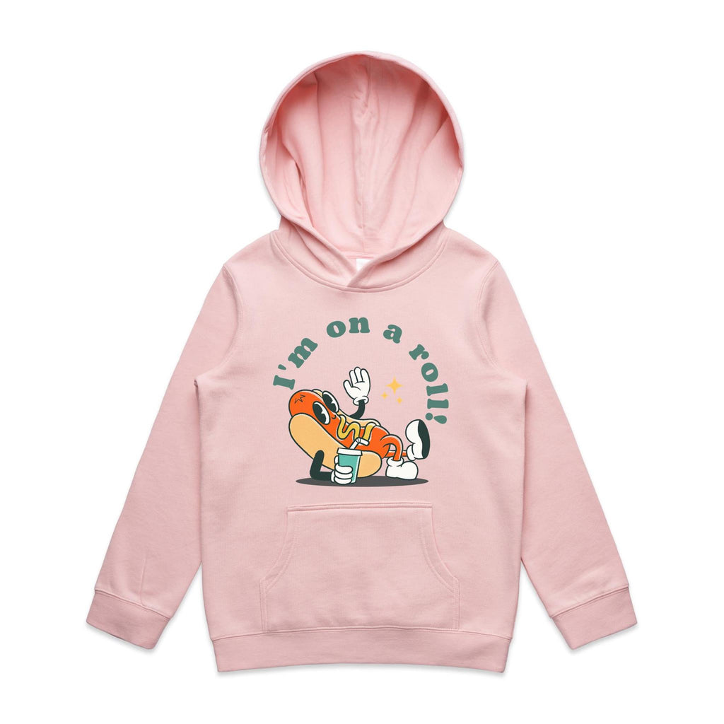 Hotdog, I'm On A Roll - Kids Hoodie Pink Kids Hoodie Printed In Australia