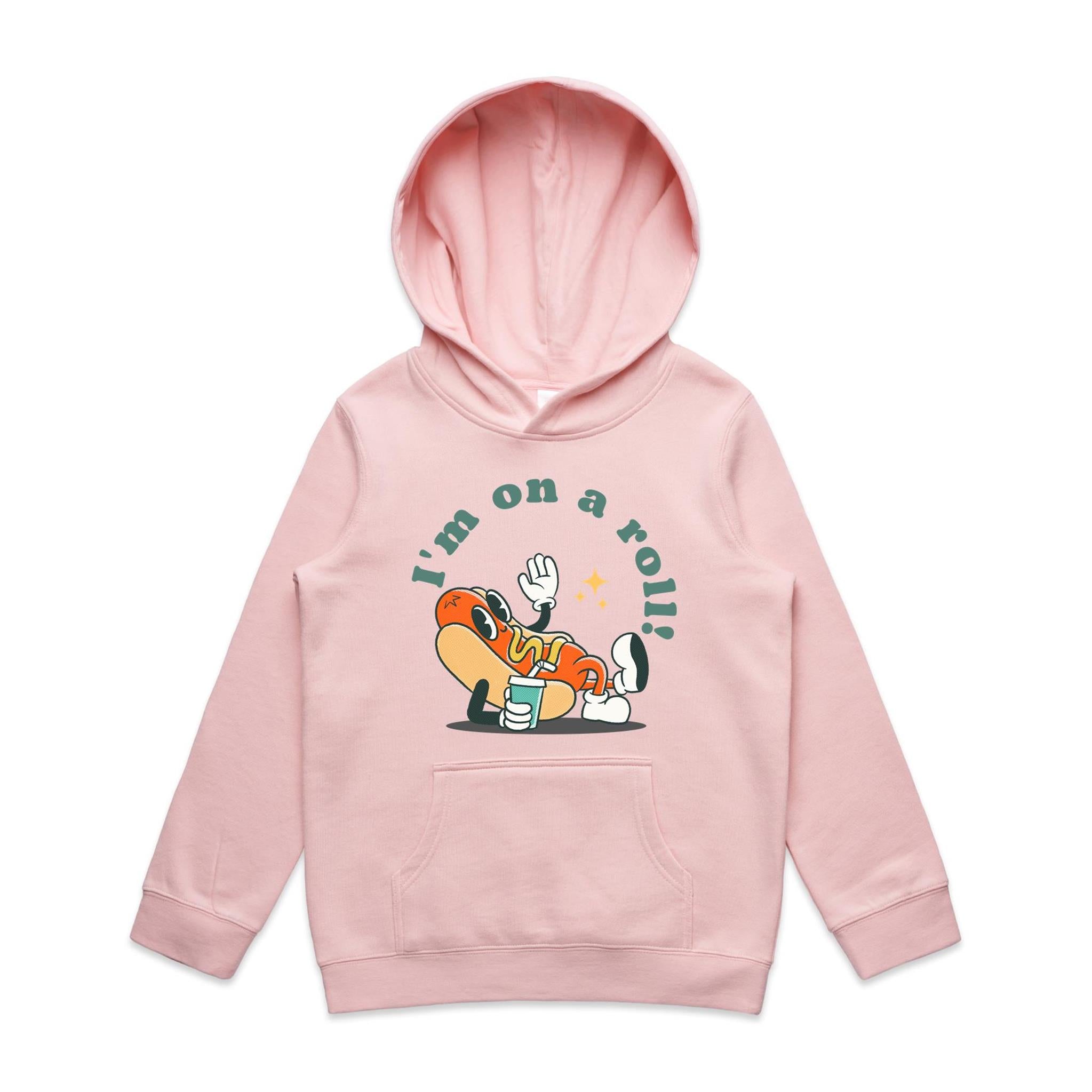Hotdog, I'm On A Roll - Kids Hoodie Pink Kids Hoodie Printed In Australia