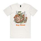 Stay Weird, Guitar Playing Frog On A Snail Men's AS Colour T-shirt Natural Mens T-shirt animal Music Printed In Australia