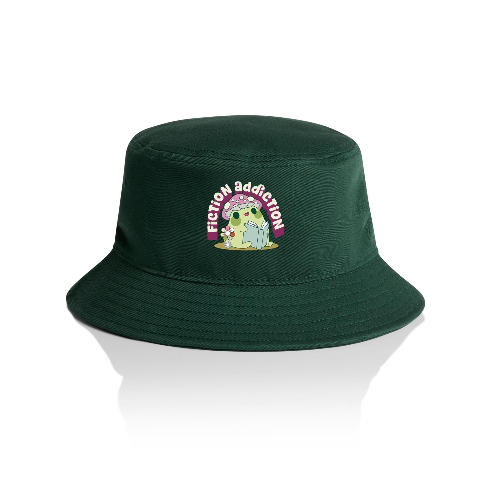 Fiction Addiction - AS Colour Bucket Hat Forest Green One Size As Colour Bucket Hat Printed In Australia Reading