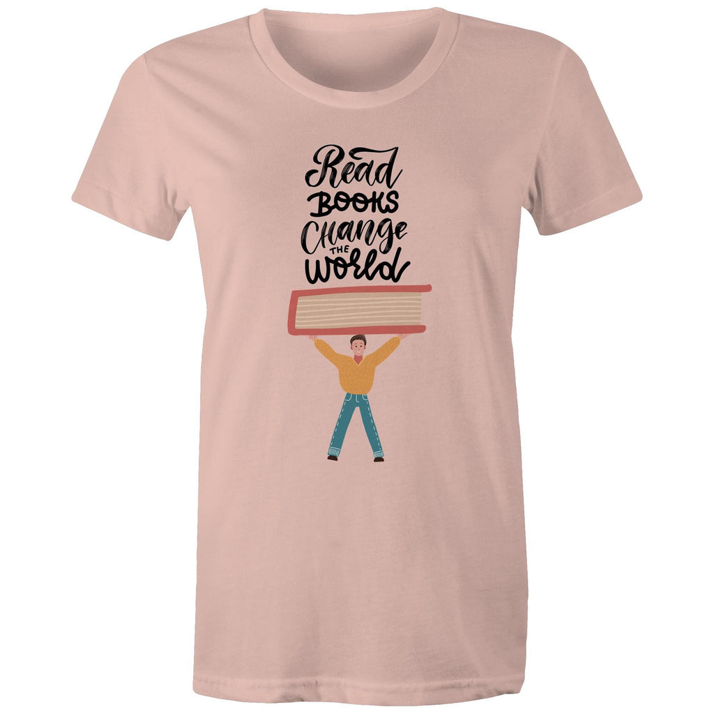 Read Books Change The World - Womens T-shirt Pale Pink Womens T-shirt Printed In Australia Reading