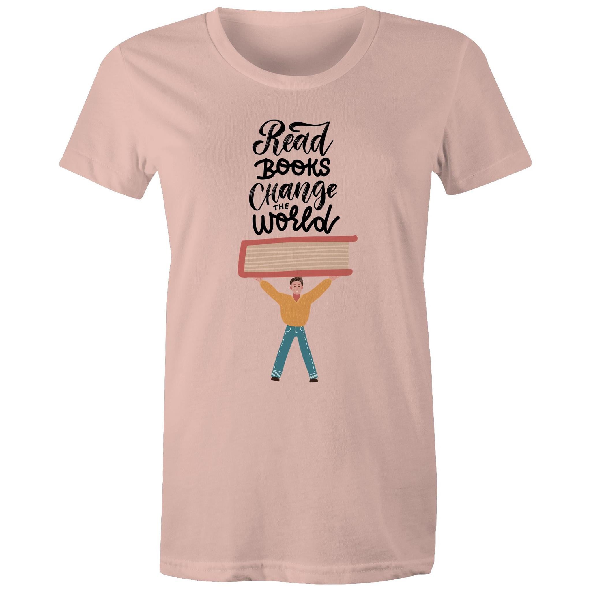 Read Books Change The World - Womens T-shirt Pale Pink Womens T-shirt Printed In Australia Reading