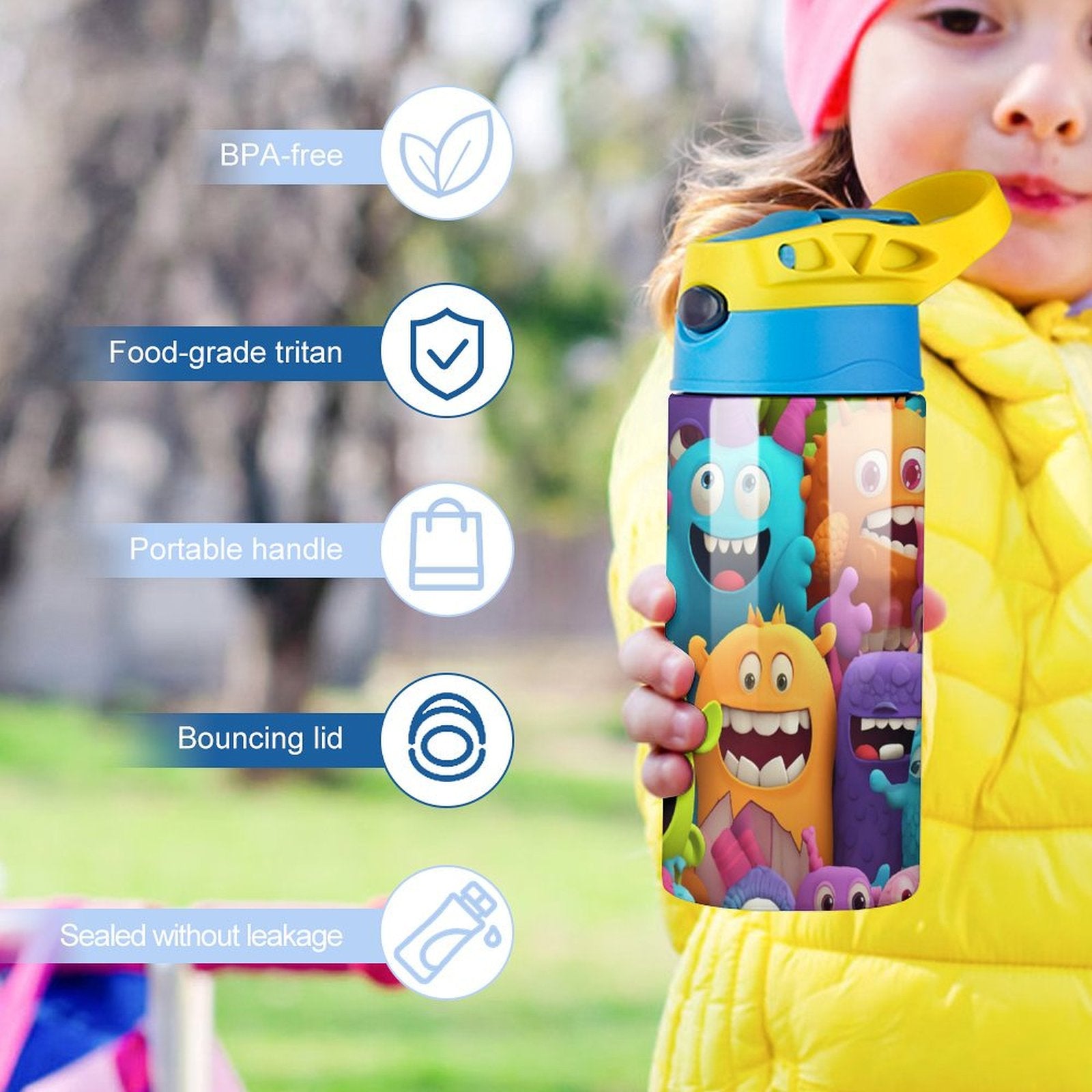 Crazy Colourful Monsters - Little Kids Water Bottle Little Kids Water Bottle Printed Offshore Sci Fi