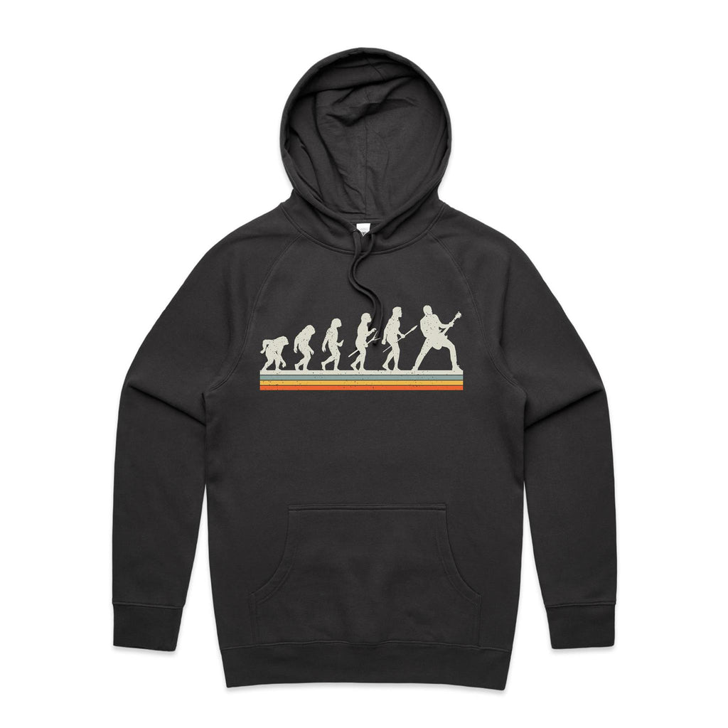 Guitar Player Evolution - Mens Hoodie Coal Mens Hoodie Music Printed In Australia