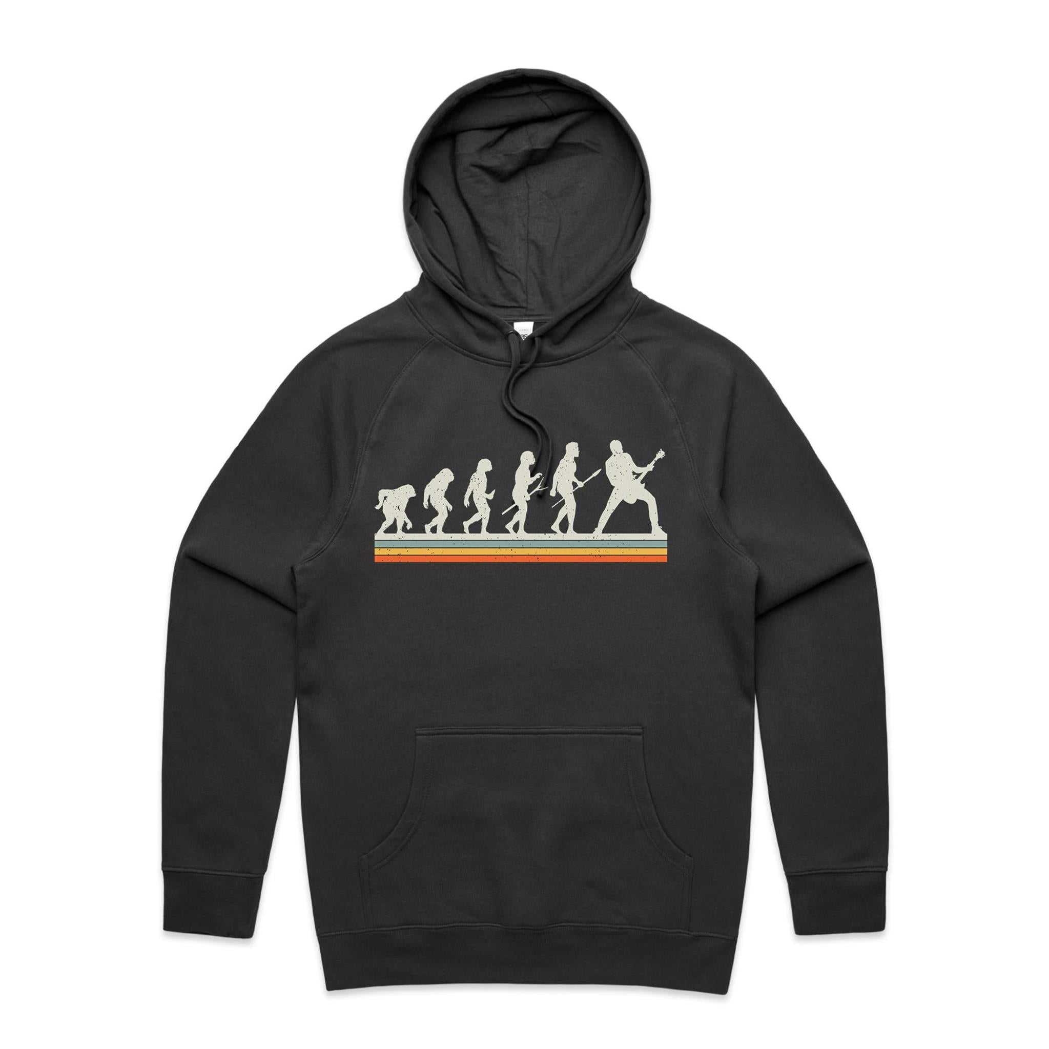 Guitar Player Evolution - Mens Hoodie Coal Mens Hoodie Music Printed In Australia
