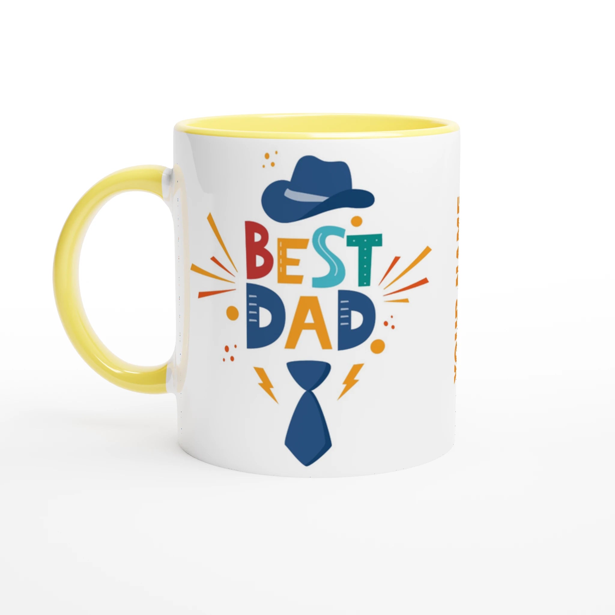 Personalise - Best Dad, Hat And Tie - White 11oz Ceramic Mug Ceramic Yellow Personalised Mug customise Dad Globally Fulfilled personalise