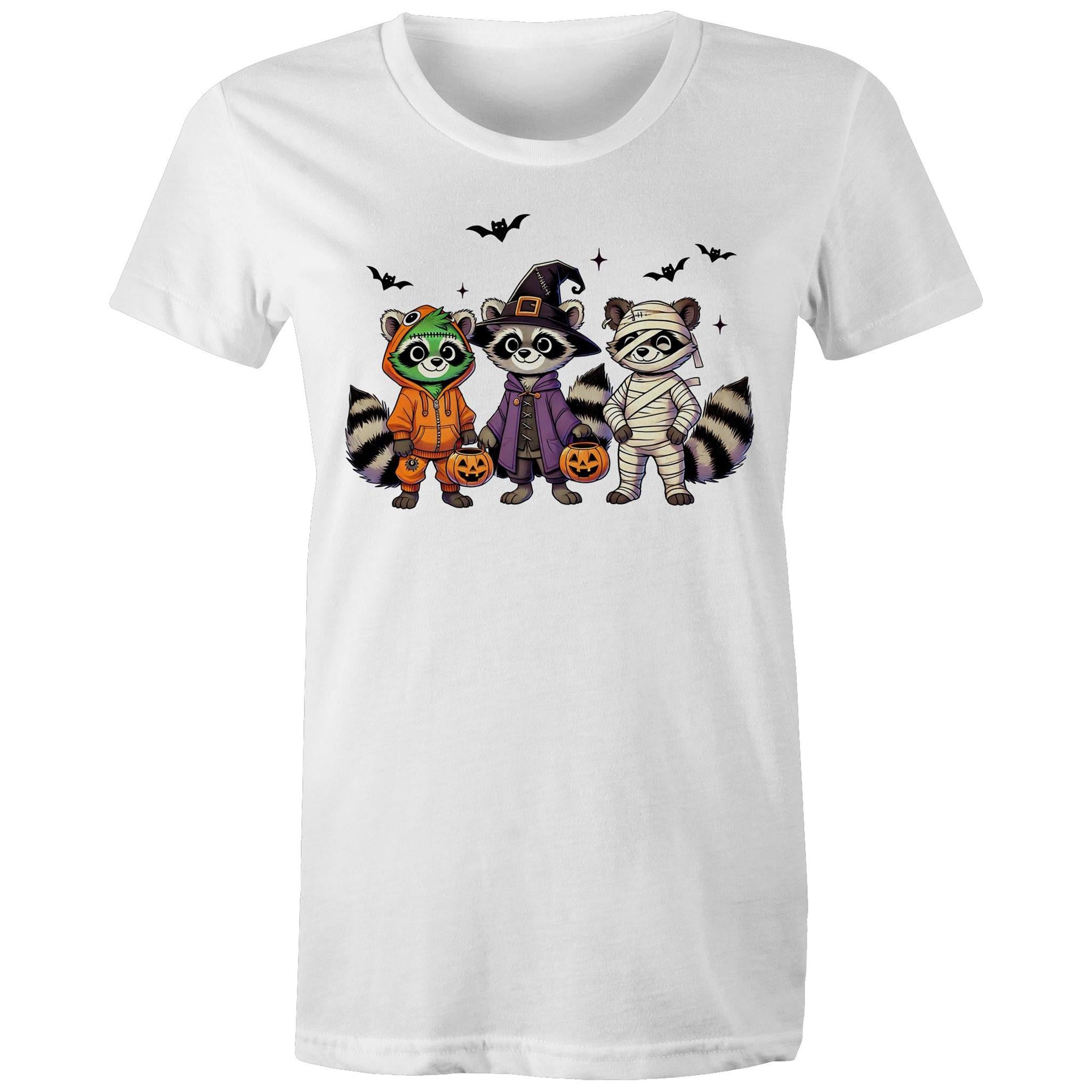 Halloween Raccoons - Womens T-shirt White Womens T-shirt Halloween Printed In Australia
