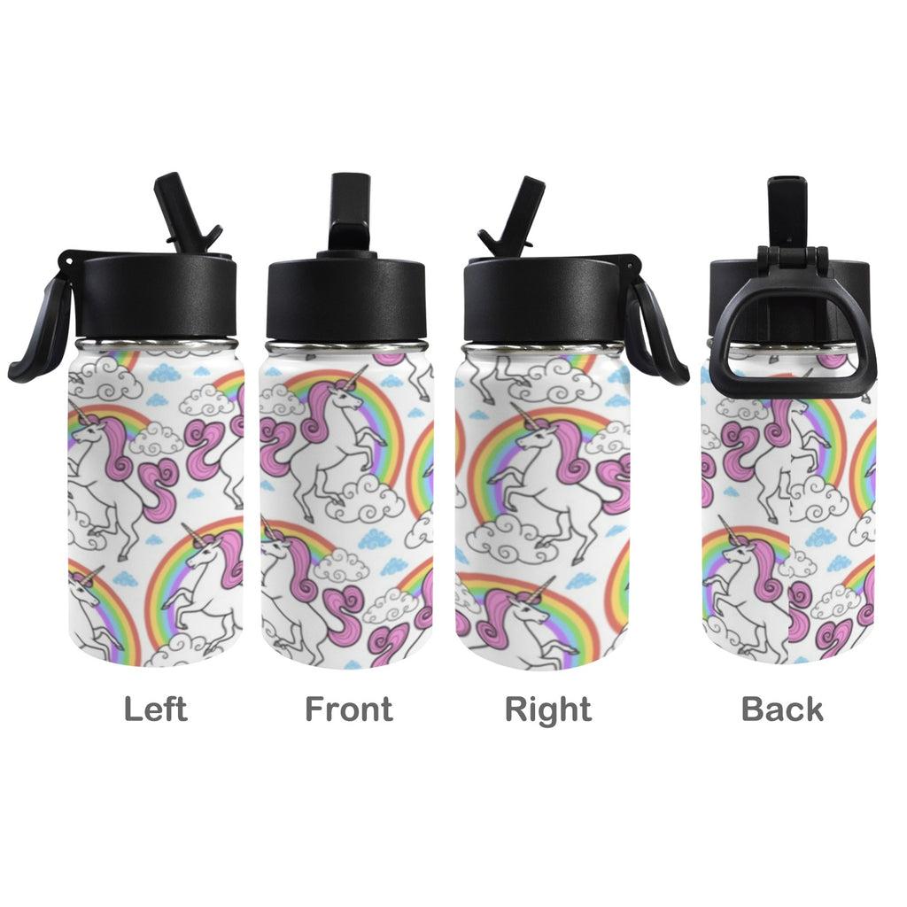 Cartoon Unicorn Rainbow 12oz Kids Water Bottle with Straw Lid