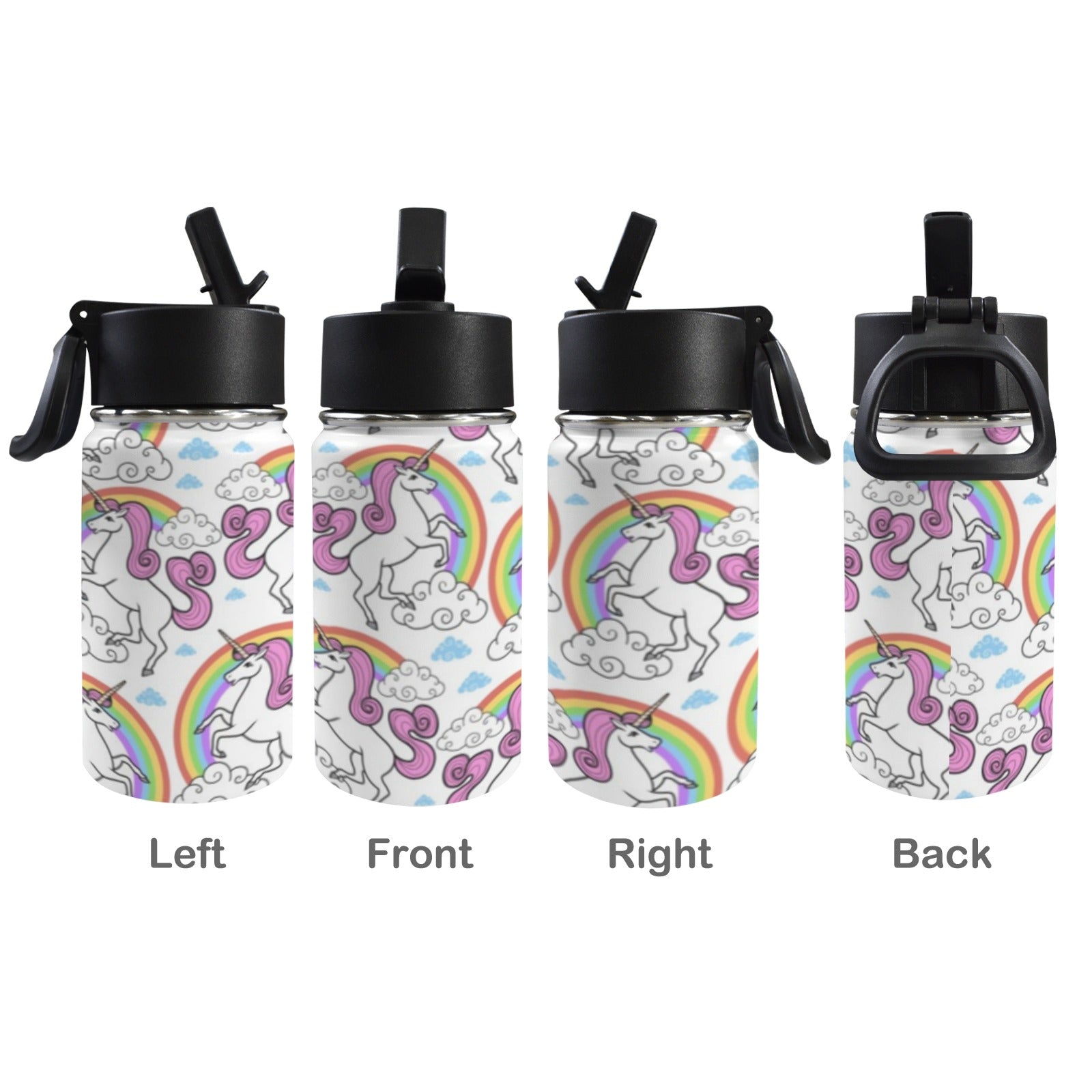 Cartoon Unicorn Rainbow 12oz Kids Water Bottle with Straw Lid