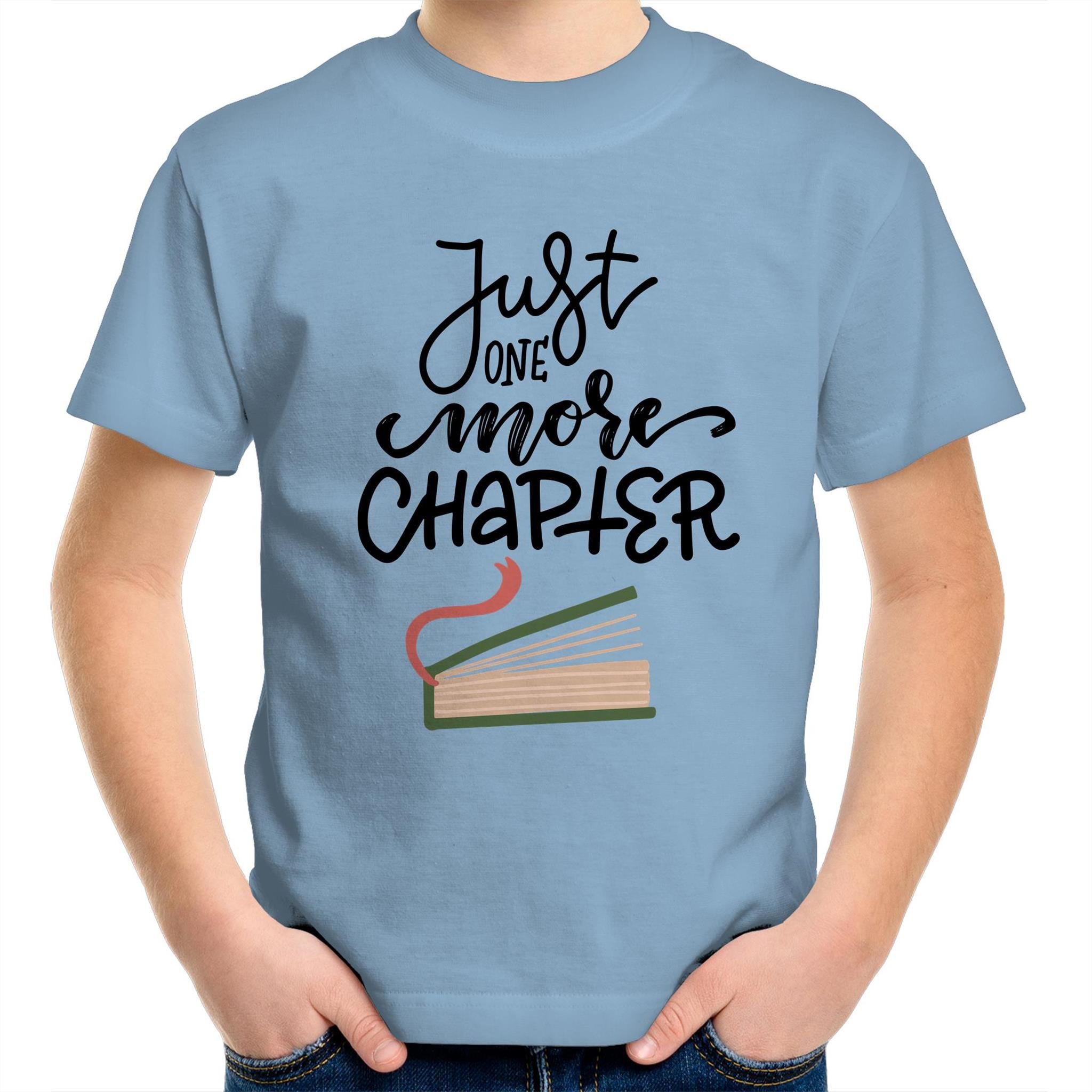 Just One More Chapter - Kids Youth T-Shirt Carolina Blue Kids Youth T-shirt Printed In Australia Reading
