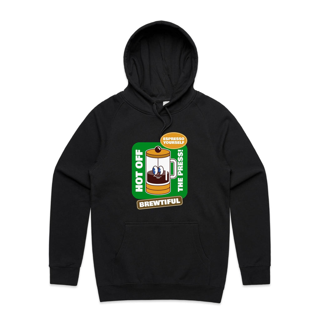 Brewtiful, Coffee Press - Mens Hoodie Black Mens Hoodie Coffee Printed In Australia