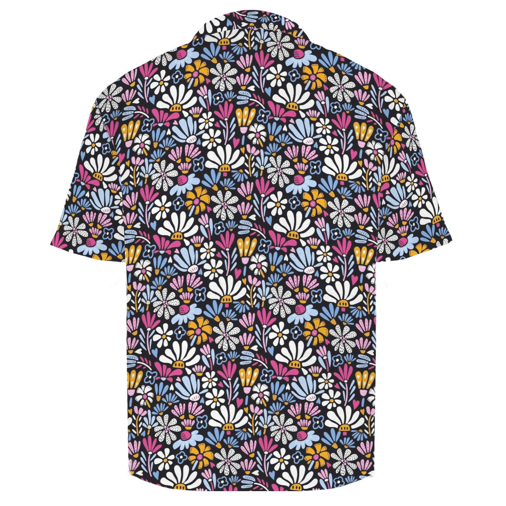 Graphic Flowers On Black Men's Crinkle Hawaiian Shirt