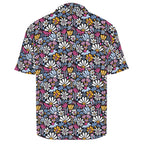 Graphic Flowers On Black Men's Crinkle Hawaiian Shirt