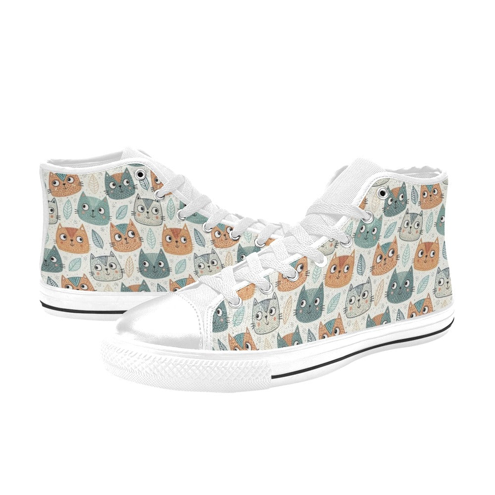 Cute Cat Faces Women's High Top Canvas Shoes Womens Classic High Top Shoes animal Printed Offshore
