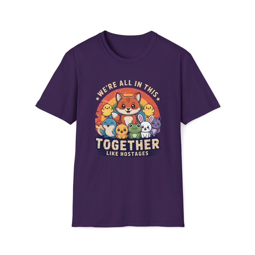 Cute Fox and Animal Friends We're All In This Together Like Hostages Unisex T-Shirt Purple Unisex Adult T-shirt animal Globally Fulfilled