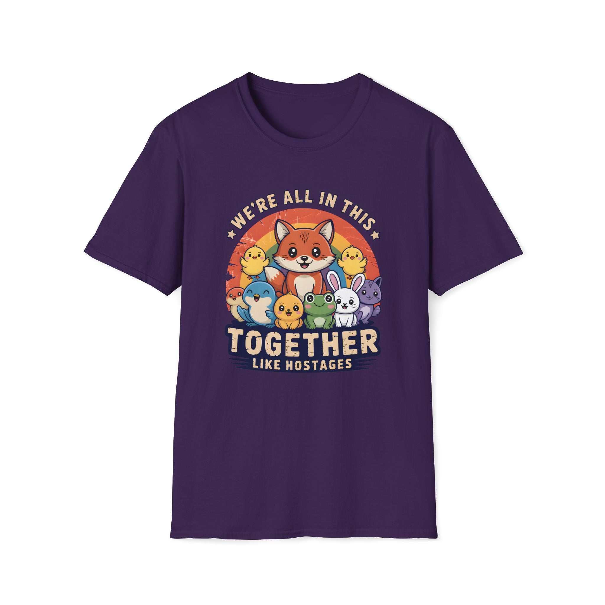 Cute Fox and Animal Friends We're All In This Together Like Hostages Unisex T-Shirt Purple Unisex Adult T-shirt animal Globally Fulfilled
