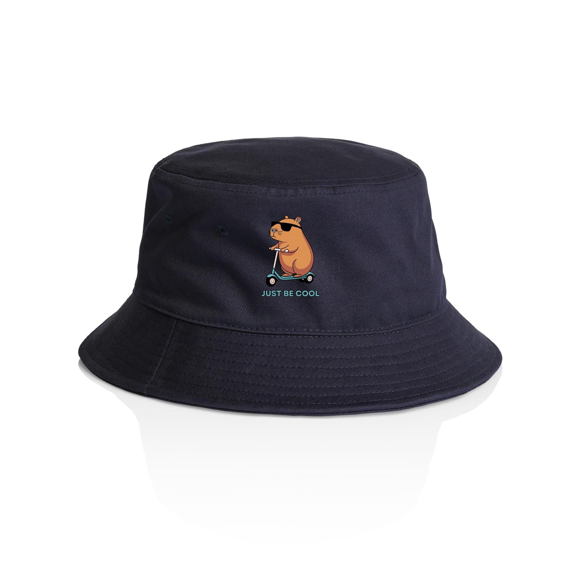 Just Be Cool, Capybara - AS Colour Bucket Hat Navy One Size As Colour Bucket Hat animal Printed In Australia