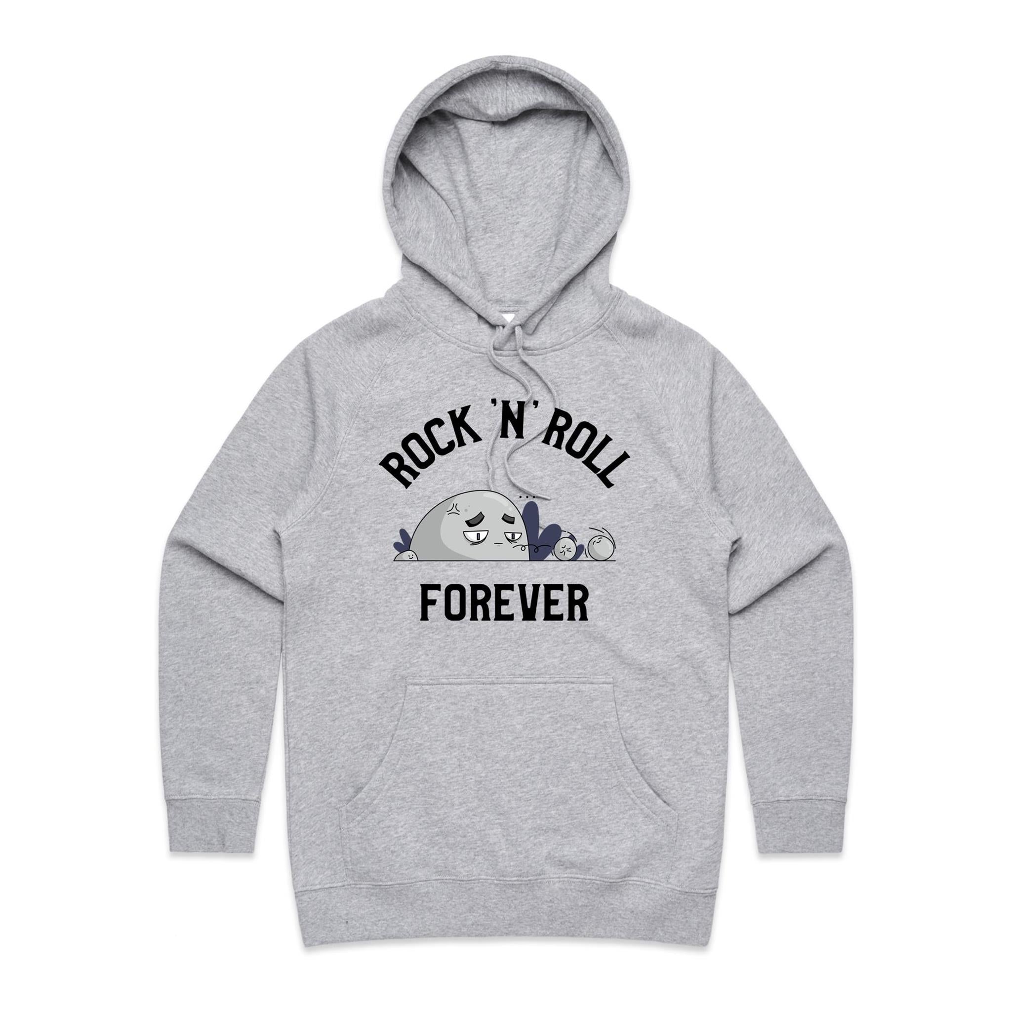 Rock And Roll Forever - Womens Hoodie Grey Marle Womens Hoodie Music Printed In Australia