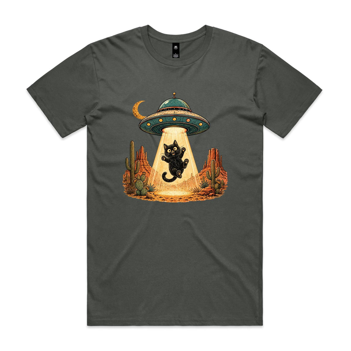 Black Cat Alien UFO Abduction Men's AS Colour T-shirt
