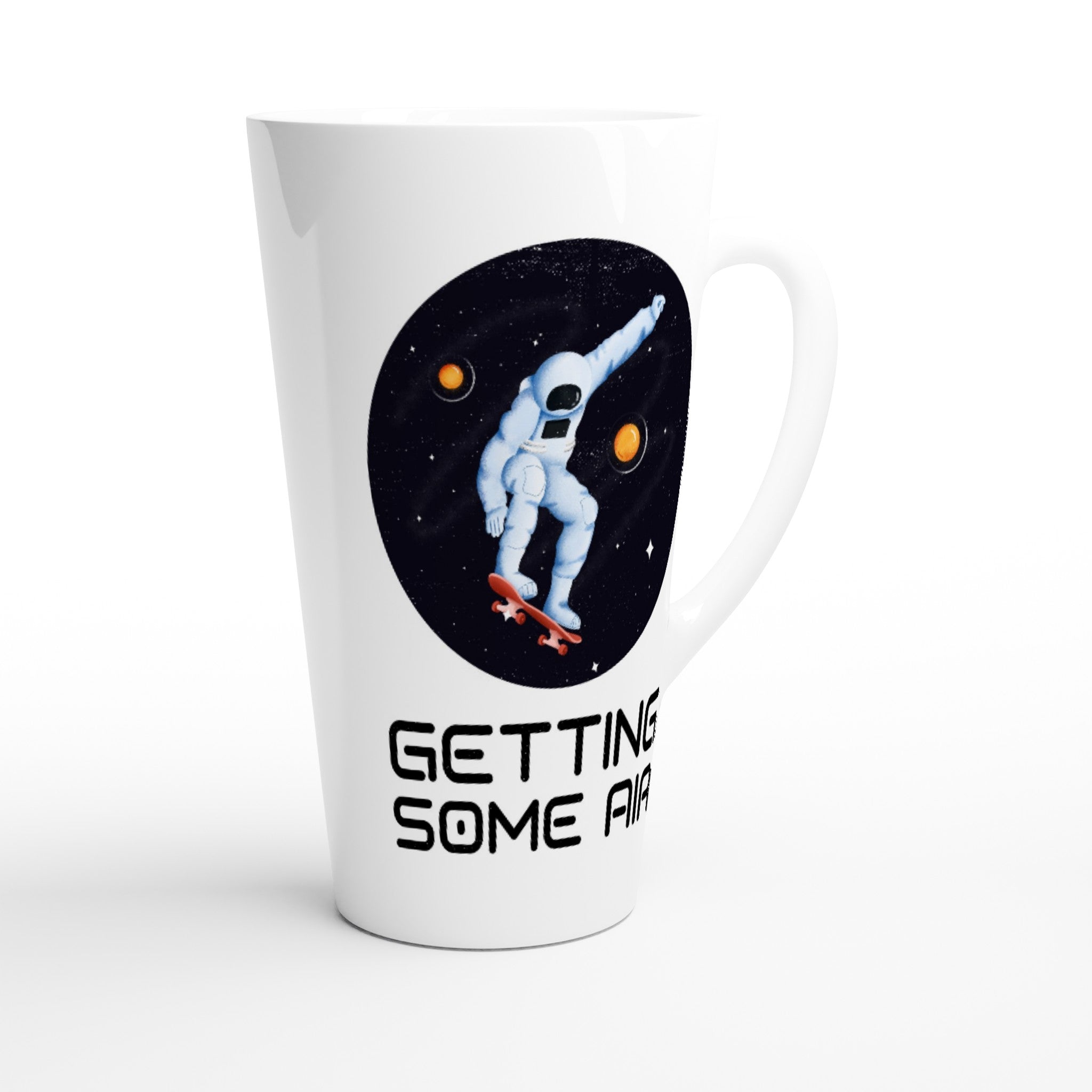 Astronaut Skateboard, Getting Some Air - White Latte 17oz Ceramic Mug Latte Mug Globally Fulfilled Space