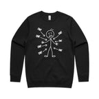Ow! Everything Hurts Stick Figure AS Colour Stencil Crew Sweatshirt Unisex Black Sweatshirt Printed In Australia