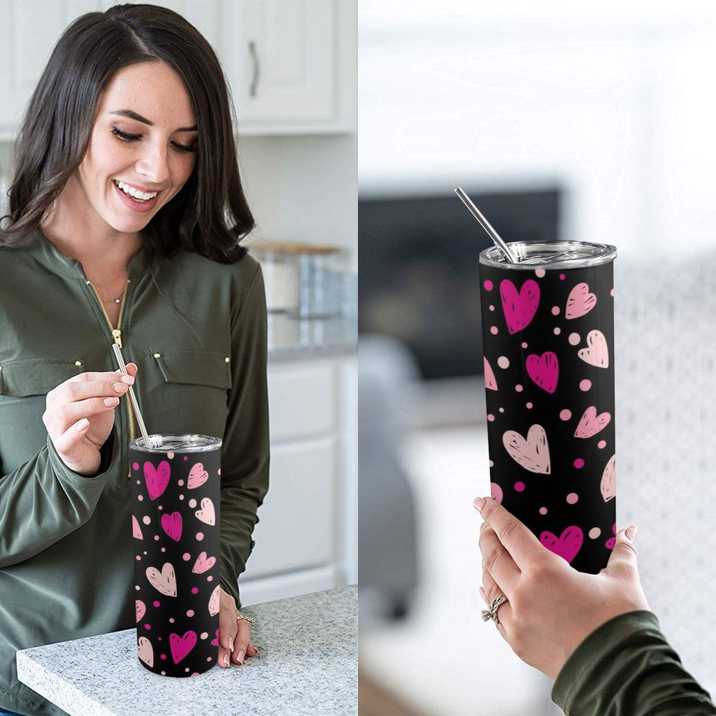 Pink Hearts - 20oz Tall Skinny Tumbler with Lid and Straw