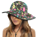 Bright Floral And Leaves Wide Brim Bucket Hat Wide Brim Bucket Hat Plants Printed Offshore