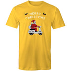 Scooter Santa - Mens T-Shirt Yellow Mens Christmas T-shirt Christmas Printed In Australia