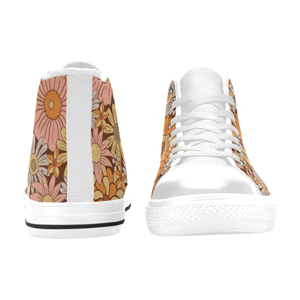 Orange Retro Floral Men's High Top Canvas Shoes Men's Classic High Top Canvas Shoes Plants Printed Offshore