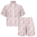 Pink Hawaiian Floral Women's Windbreaker Short Set Women's Windbreaker Short Set Plants Printed Offshore