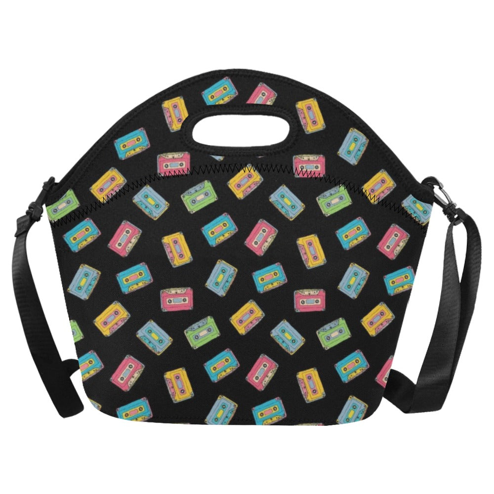 Colourful Cassettes Neoprene Lunch Bag/Large (Model 1669) One Size Neoprene Lunch Bag Music Printed Offshore Retro