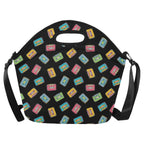 Colourful Cassettes Neoprene Lunch Bag/Large (Model 1669) One Size Neoprene Lunch Bag Music Printed Offshore Retro