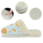 Pizzas On Blue Women's Fur Trim Thick-Sole Indoor Slippers Women's Fur Trimmed Slippers Food Printed Offshore