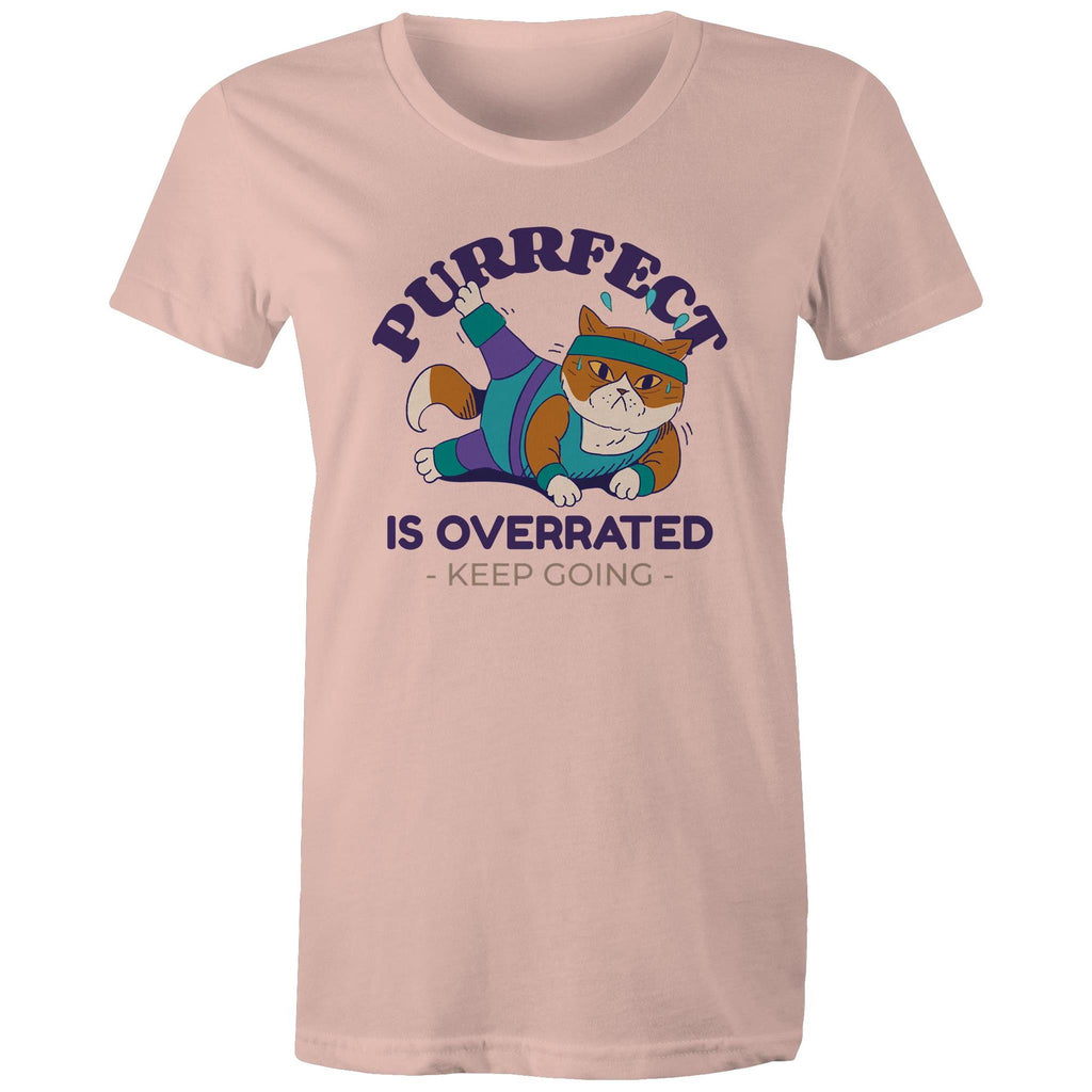 Purrfect Is Overrated - Womens T-shirt Pale Pink Womens T-shirt Fitness Printed In Australia