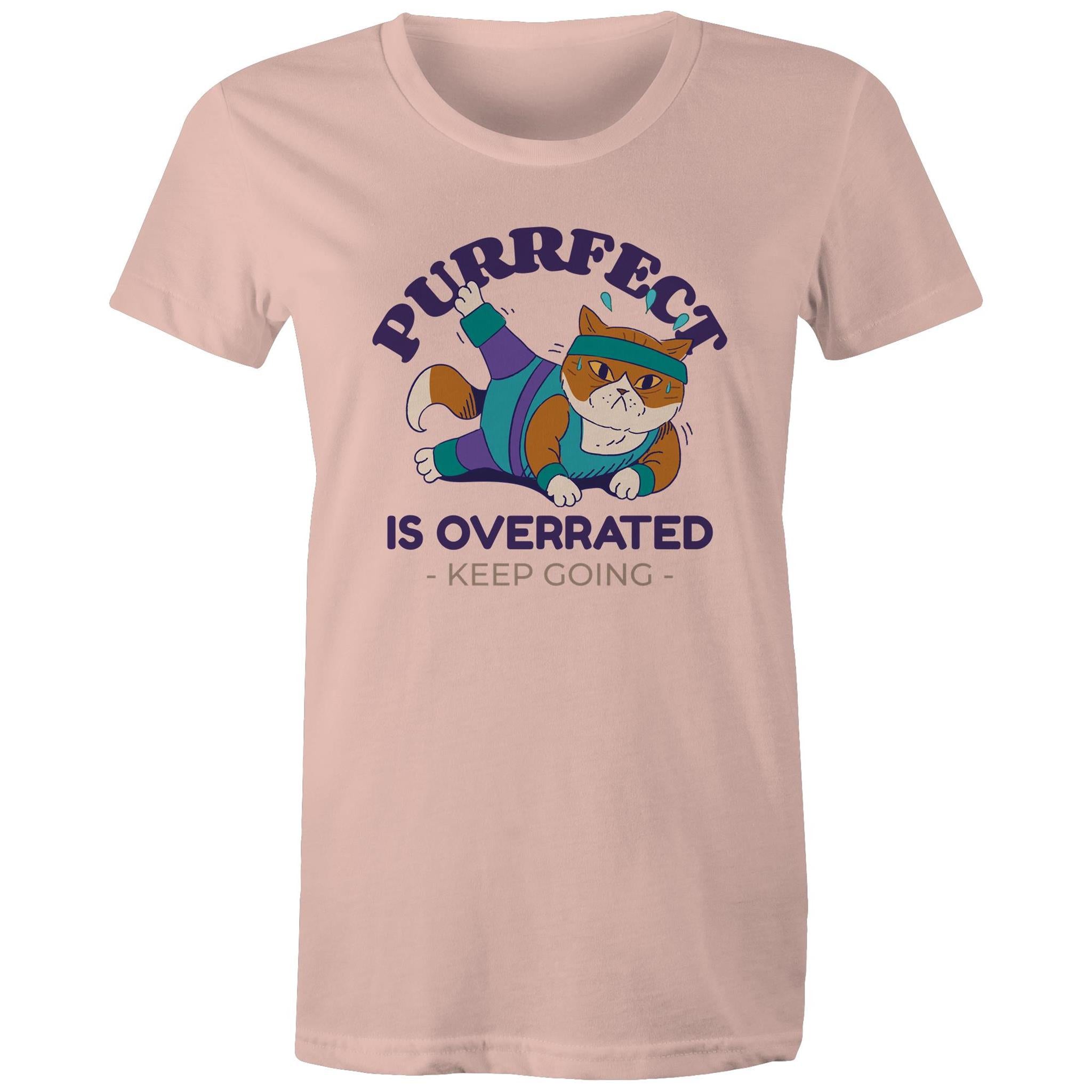Purrfect Is Overrated - Womens T-shirt Pale Pink Womens T-shirt Fitness Printed In Australia