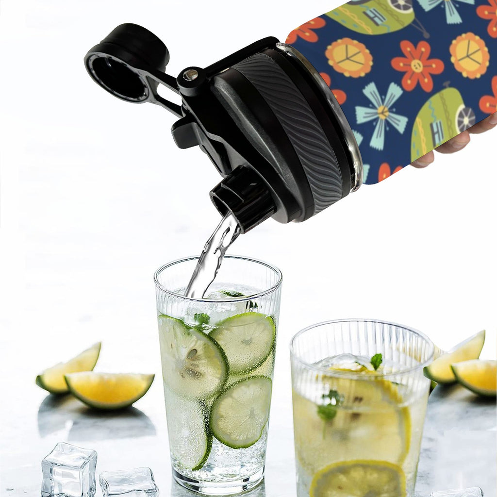 Hippy Caravan - Insulated Water Bottle with Dual-Use Lid (18oz) Insulated Water Bottle with Dual-Use Lid (18oz) Printed Offshore Retro