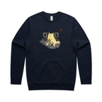 Cat Bass Player - AS Colour Stencil Crew Navy Sweatshirt animal Music Printed In Australia
