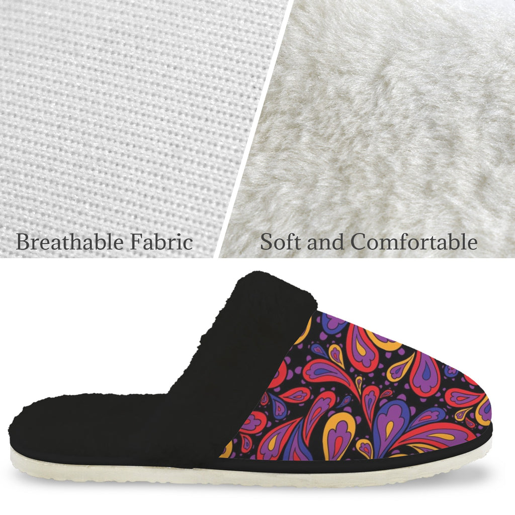 Paisley Swirl Men's Fur Trim Thick-Sole Indoor Slippers Men's Fur Trimmed Slippers Printed Offshore