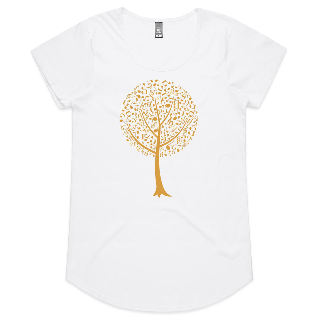 Music Tree - Womens Scoop Neck T-Shirt White Womens Scoop Neck T-shirt Music Printed In Australia
