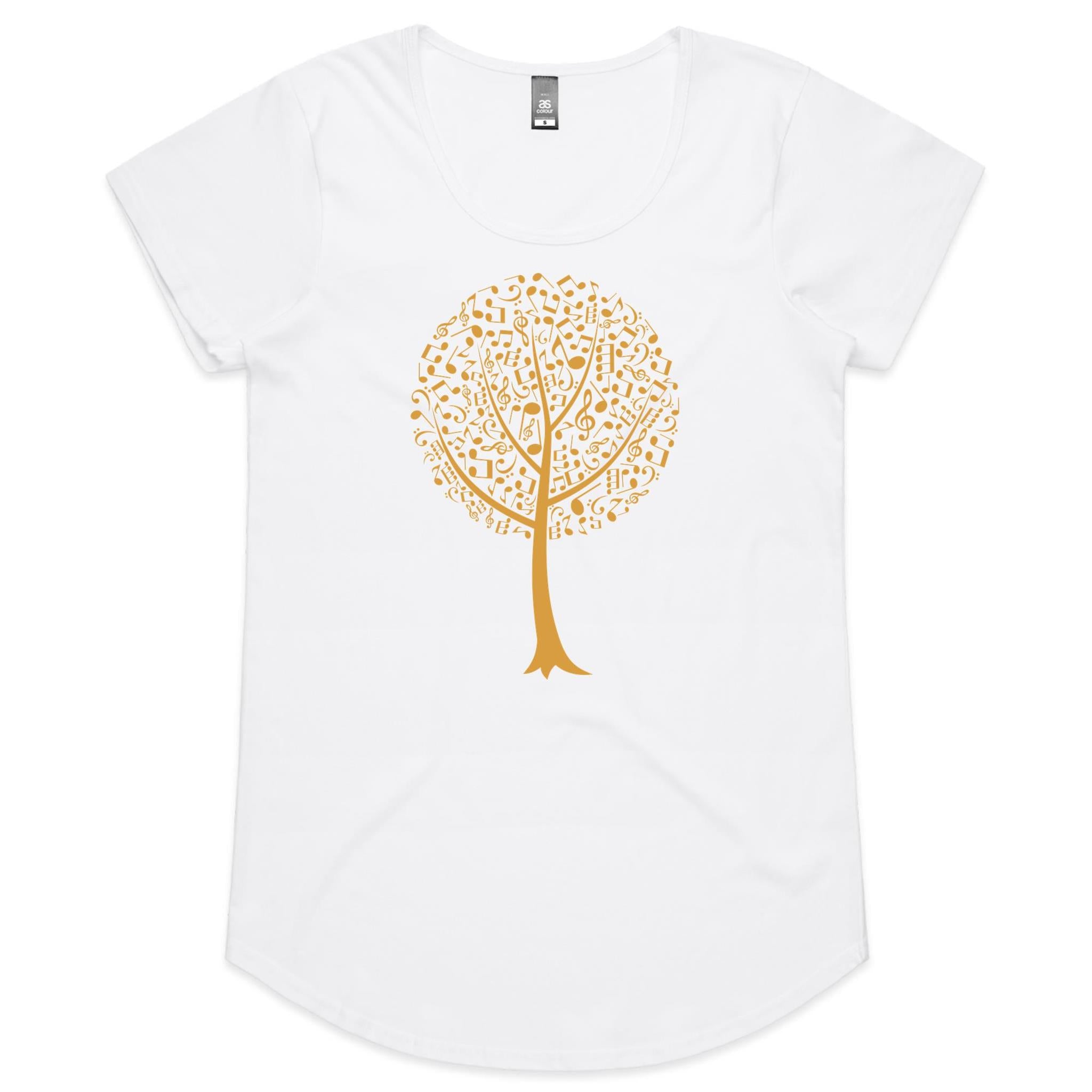 Music Tree - Womens Scoop Neck T-Shirt White Womens Scoop Neck T-shirt Music Printed In Australia