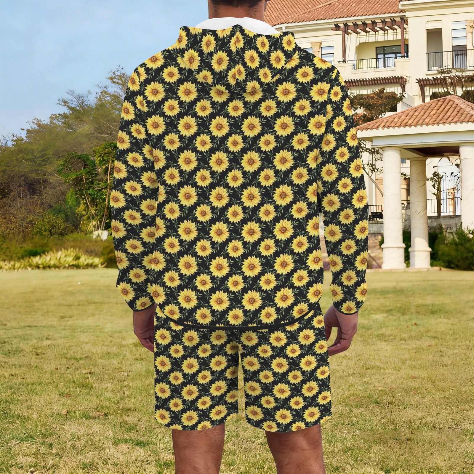 Painted Sunflower Men's Lightweight Sun Hoodie & Shorts Set Men's Lightweight Sun Hoodie & Shorts Plants Printed Offshore