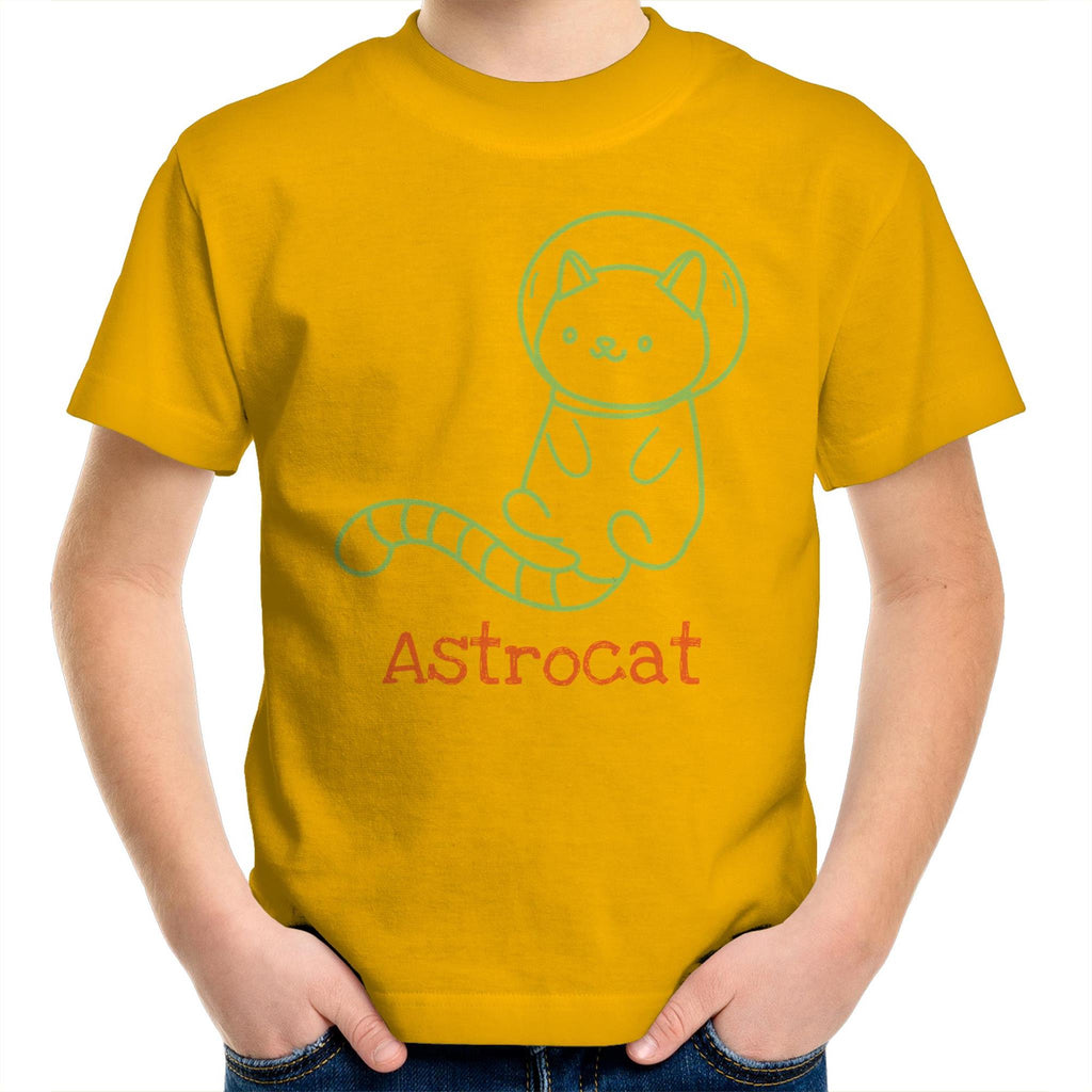 Astrocat, Cat Astronaut - Kids Youth T-Shirt Gold Kids Youth T-shirt animal Printed In Australia Space