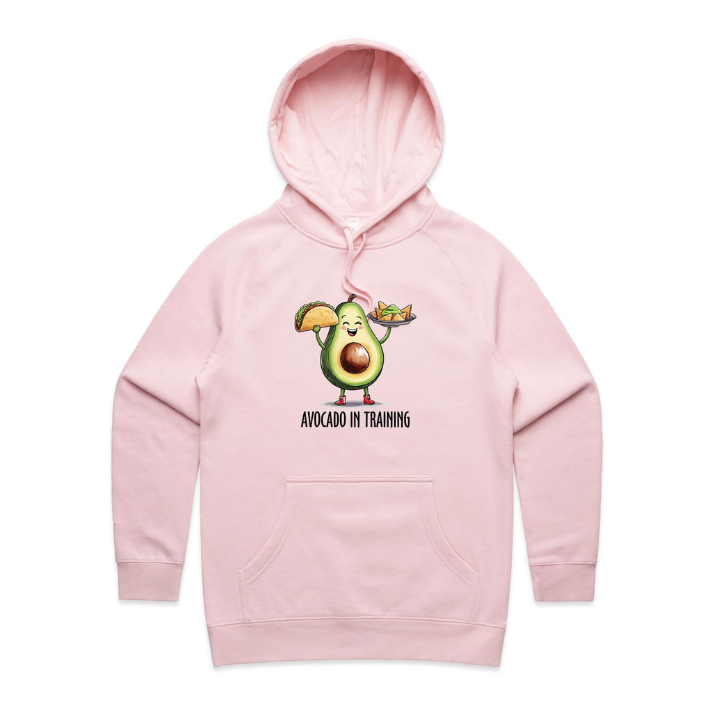 Avocado In Training - Womens Hoodie Pink Womens Hoodie Fitness Food Printed In Australia