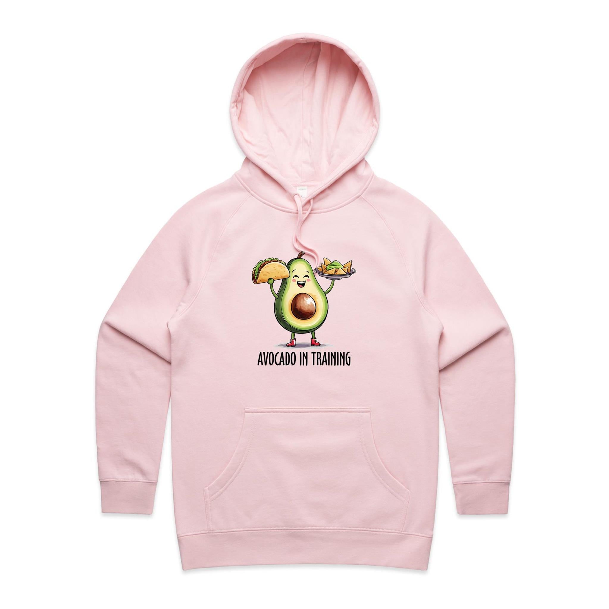 Avocado In Training - Womens Hoodie Pink Womens Hoodie Fitness Food Printed In Australia